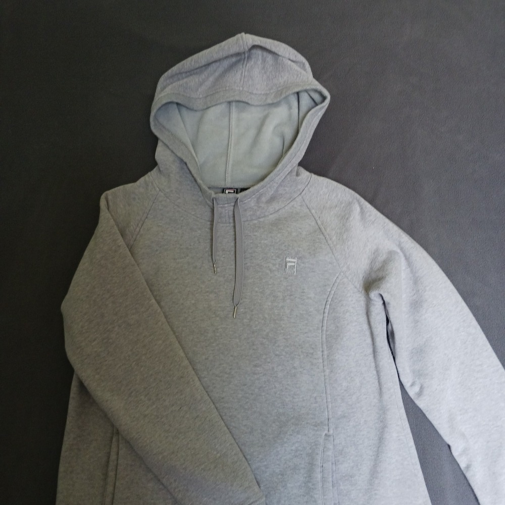 FILA Mens Pullover Hoodie Gray Fleece‎ Logo Long Sleeve Size L